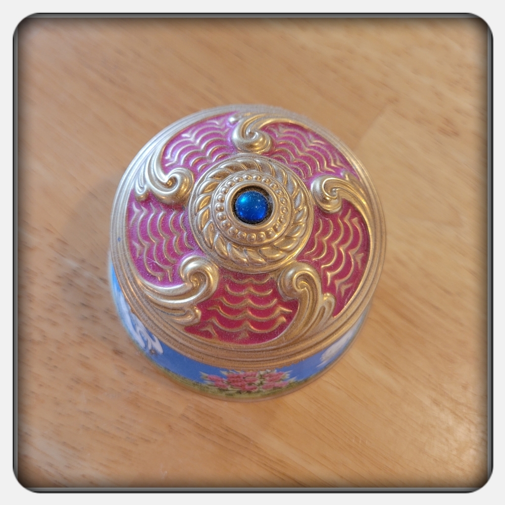 Decorative Gold And Blue Musical Trinket Box with Swan Design - Picture 2 of 6